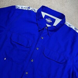 Academy Sports Outdoors Mens Blue White Short Sleeve Button Up Shirt 2XL Camping